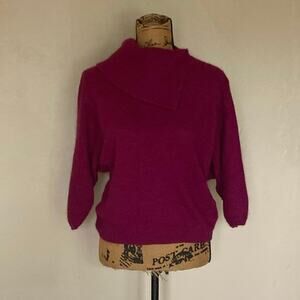 Vtg Sweater Teas Dark Fuschia Silk Blend Cropped Cowl Neck Sweater Women’s M/L